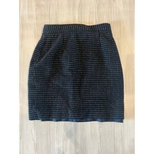 Dana Buchman Navy Blue Wool Blend Polka Dot Mini Skirt Size 12 Tailored Pencil